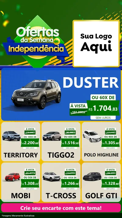 Modelo de Rede Social para Stories com o tema Ofertas da Semana da Independência para Concessionaria de Carros