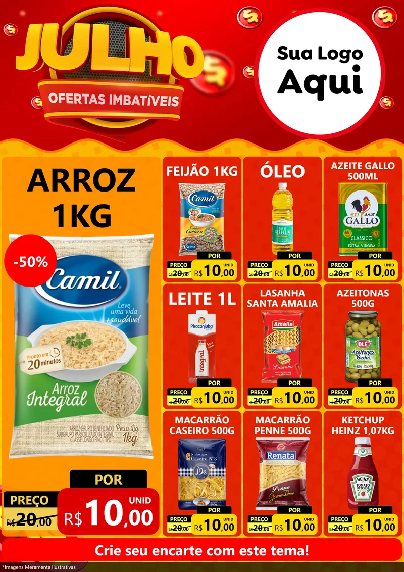Modelo de Encarte para Encarte A4 Vertical com o tema Julho Ofertas Imbatíveis para Supermercado