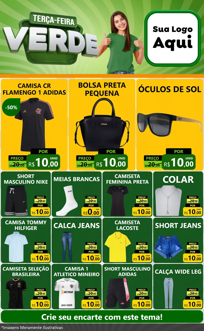 Modelo de Encarte para Encarte Grande com o tema Terça - Feira Verde para Roupas e acessórios