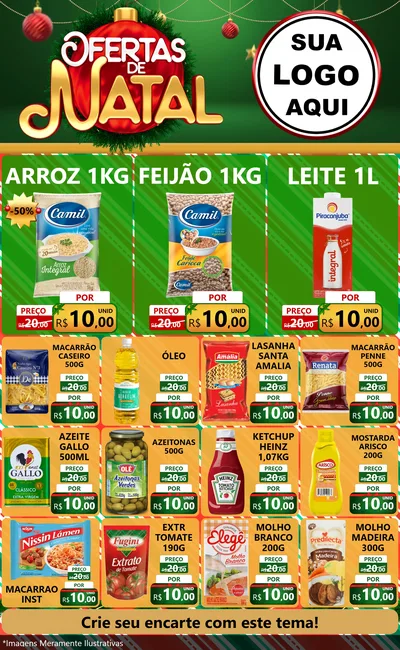 Modelo de Encarte para Encarte Grande com o tema Ofertas de Natal para Supermercado