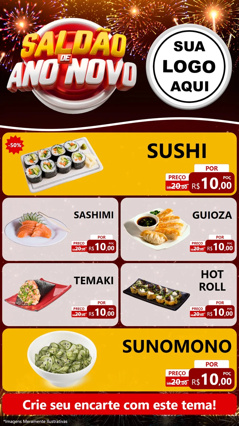 Modelo de TV para TV Vertical com o tema Saldão de Ano Novo para Comida japonesa
