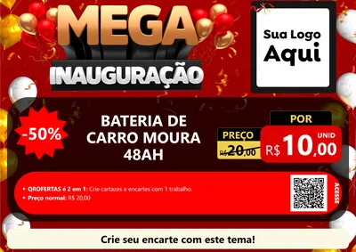 Modelo de Cartaz para Cartaz A4 Horizontal com o tema Mega Inauguração para Baterias Elétricas