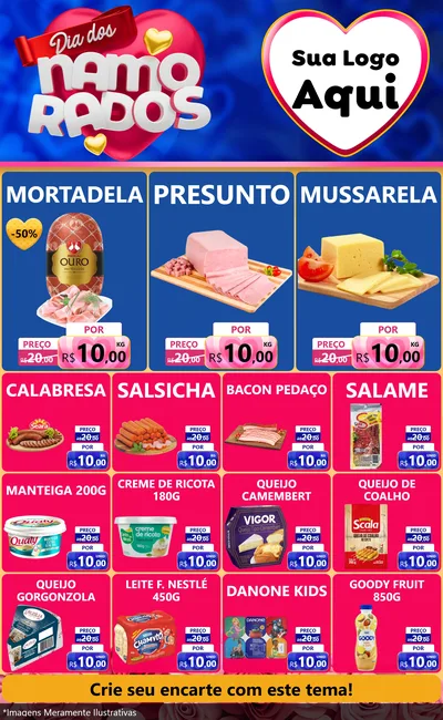 Modelo de Encarte para Encarte Grande com o tema Dia dos namorados para Frios e Laticínios