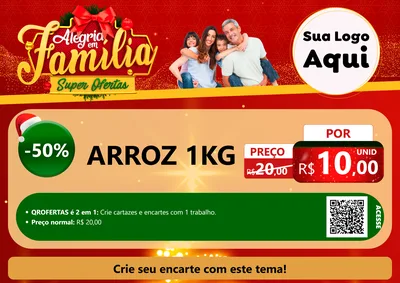 Modelo de Cartaz para Cartaz A4 Horizontal com o tema Alegria em Família Super Ofertas - Natal para Supermercado