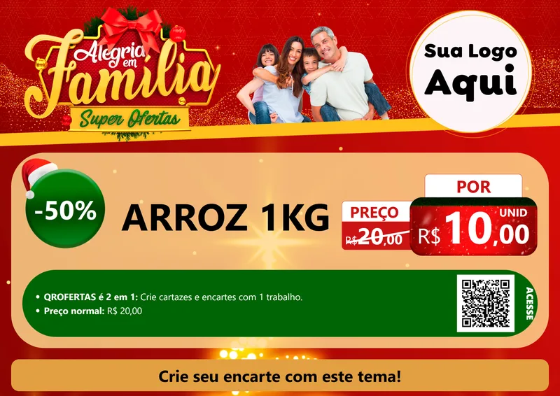 Modelo de Cartaz para Cartaz A4 Horizontal com o tema Alegria em Família Super Ofertas - Natal para Supermercado