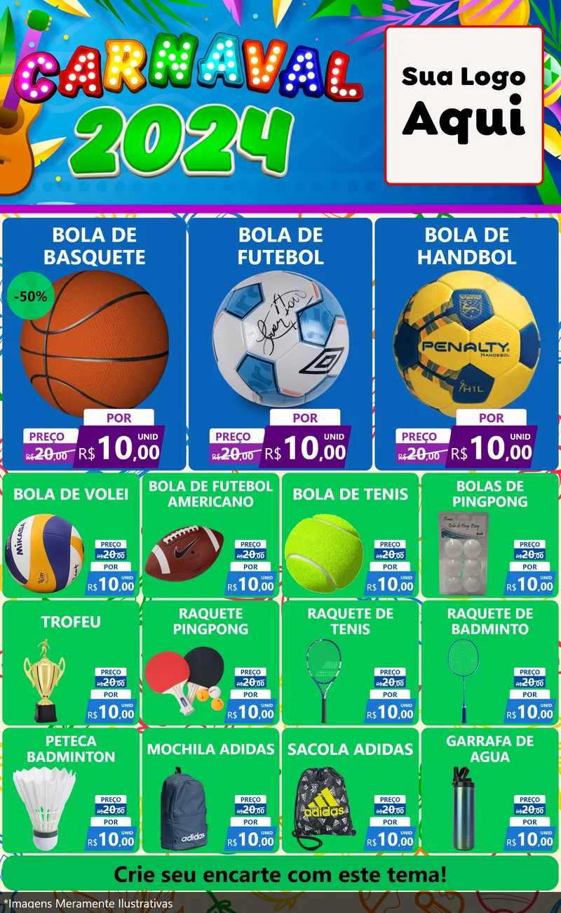 Modelo de Encarte para Encarte Grande com o tema Carnaval 2027 para Artigos Esportivos
