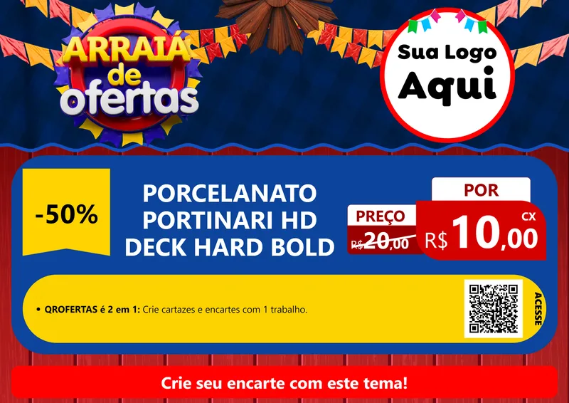 Modelo de Cartaz para Cartaz A4 Horizontal com o tema Arraiá de Ofertas para Pisos e revestimentos