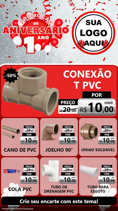 Modelo de Rede Social para Stories com o tema Promoção de Aniversário - 1 Ano para Tubos e conexões