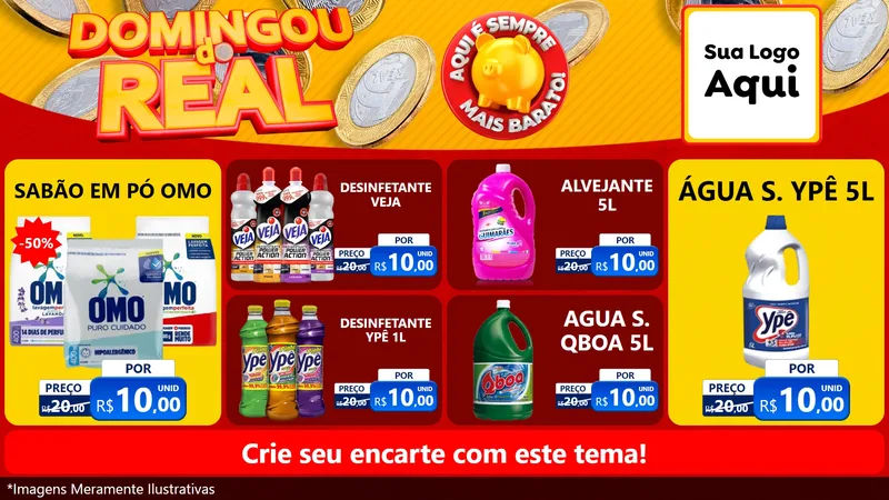 Modelo de TV para TV Horizontal com o tema Domingou do Real para Produtos de Limpeza