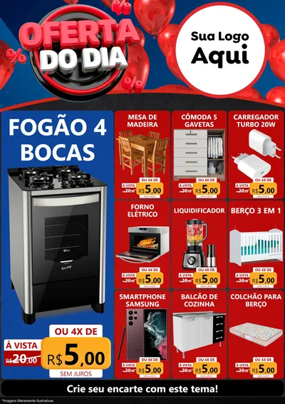 Modelo de Encarte para Encarte A4 Vertical com o tema Oferta do Dia para Móveis e Eletro