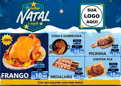 Modelo de Encarte para Encarte A4 Horizontal com o tema O Melhor Natal É Aqui! para Assados