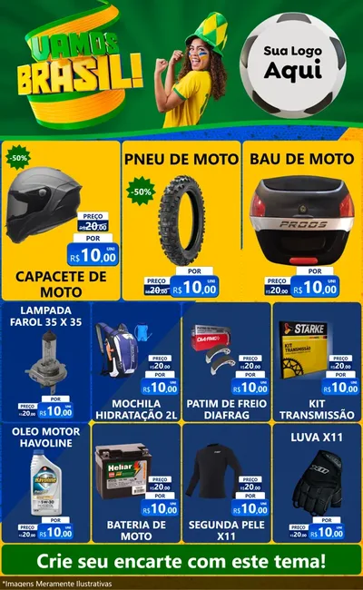 Modelo de Encarte para Encarte Grande com o tema Vamos Brasil - Copa para Moto peças