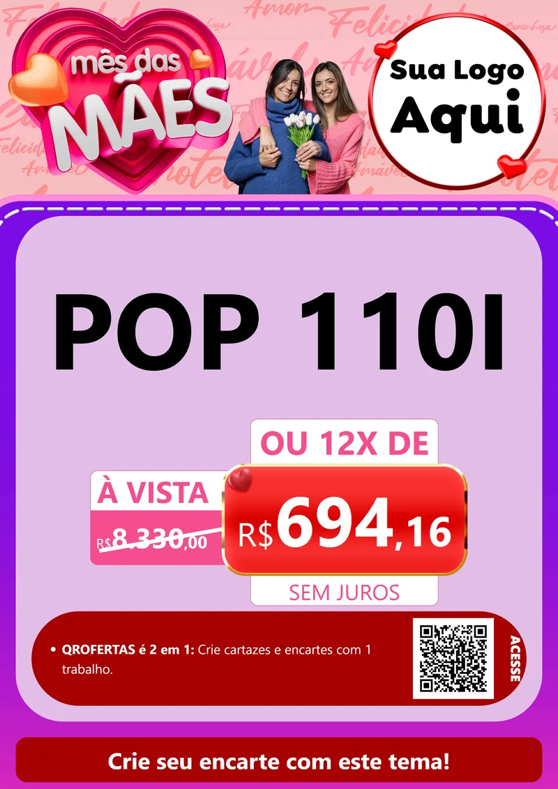Modelo de Cartaz para Cartaz A4 Vertical com o tema Mês Das Mães para Concessionaria de Motos