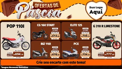 Modelo de TV para TV Horizontal com o tema Ofertas de Páscoa para Concessionaria de Motos