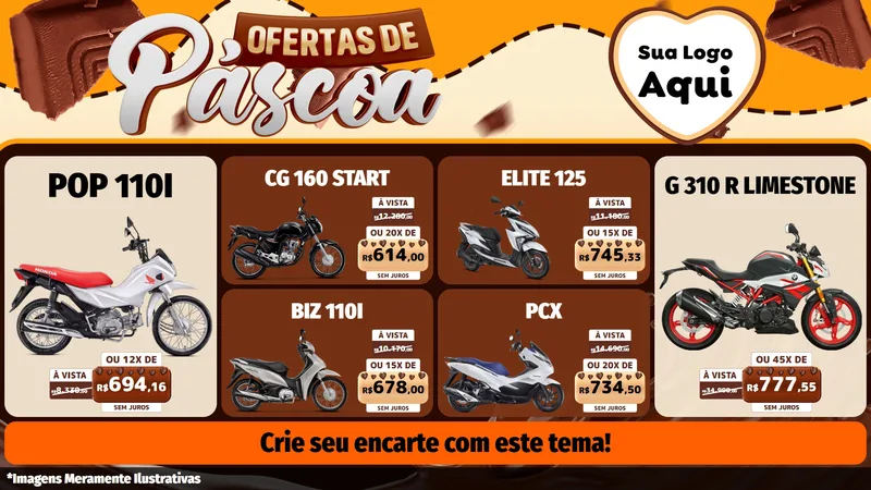 Modelo de TV para TV Horizontal com o tema Ofertas de Páscoa para Concessionaria de Motos