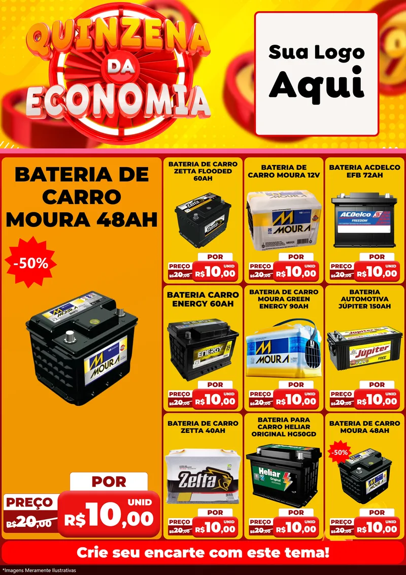 Modelo de Encarte para Encarte A4 Vertical com o tema Quinzena Da Economia para Baterias Elétricas