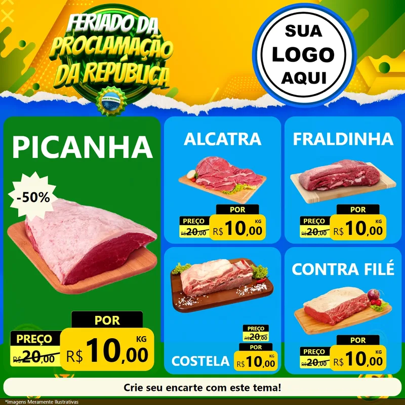 Modelo de Rede Social para Feed Facebook com o tema Feriado da Proclamação da República para Açougue