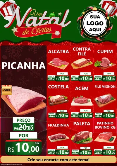 Modelo de Encarte para Encarte A4 Vertical com o tema Um Natal de Ofertas para Açougue