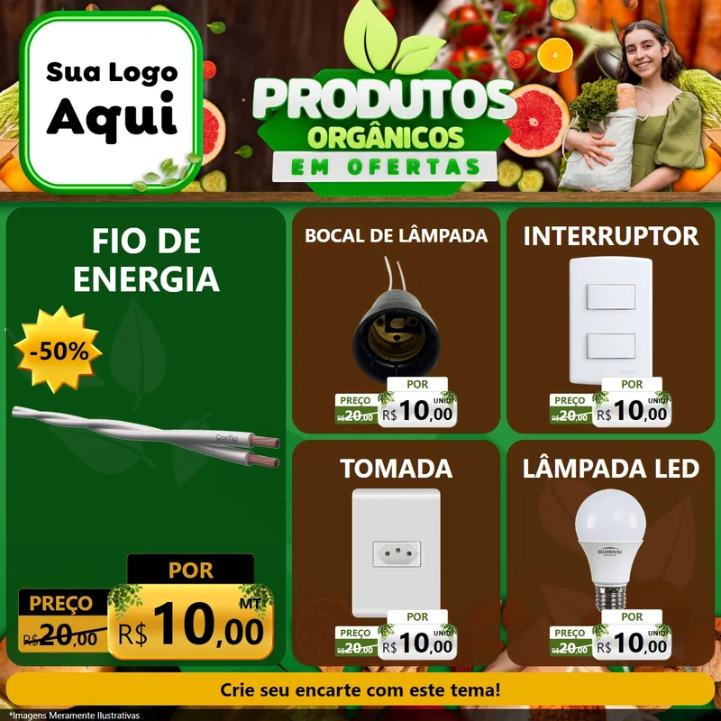 Modelo de Rede Social para Feed Facebook com o tema Produtos Orgânicos em Ofertas para Materiais Elétricos