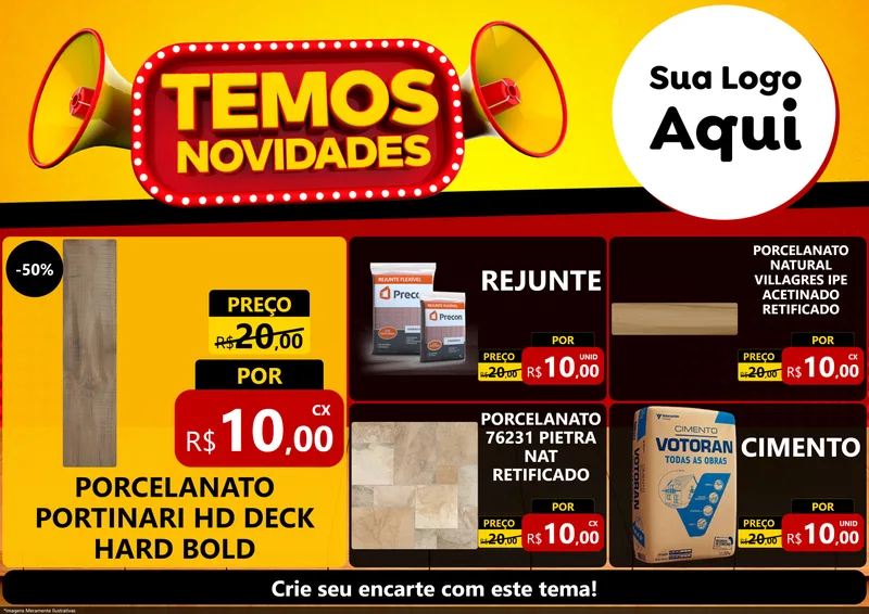 Modelo de Encarte para Encarte A4 Horizontal com o tema Temos Novidades para Pisos e revestimentos