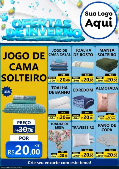 Modelo de Encarte para Encarte A4 Vertical com o tema Ofertas de Inverno para Cama, Mesa e Banho
