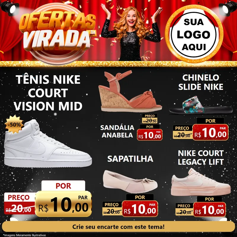 Modelo de Rede Social para Feed Facebook com o tema Ofertas da Virada para Calçados