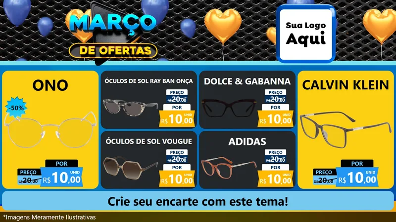 Modelo de TV para TV Horizontal com o tema Março de Ofertas para Óticas