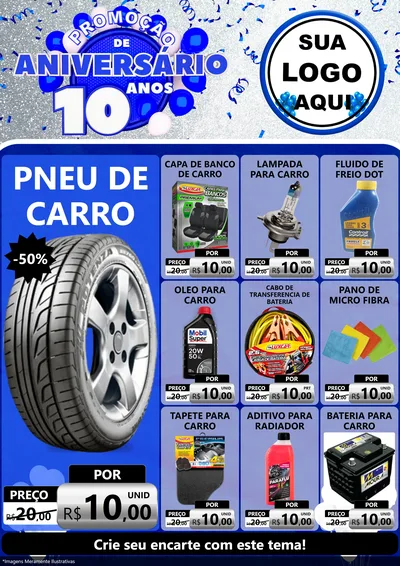 Modelo de Encarte para Encarte A4 Vertical com o tema Promoção de Aniversário - 10 Anos para Auto peças