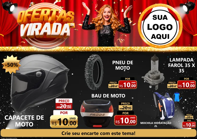 Modelo de Encarte para Encarte A4 Horizontal com o tema Ofertas da Virada para Moto peças