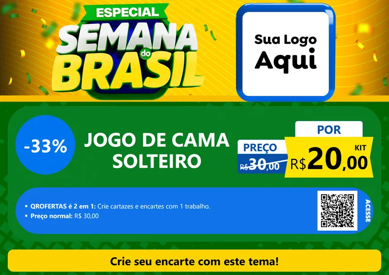 Modelo de Cartaz para Cartaz A4 Horizontal com o tema Especial Semana do Brasil para Cama, Mesa e Banho