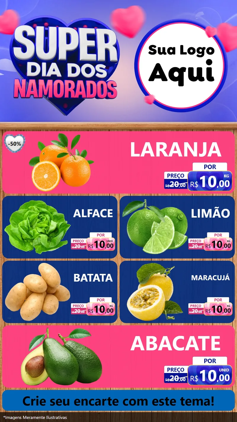 Modelo de TV para TV Vertical com o tema Super Dia dos Namorados para Hortifrúti