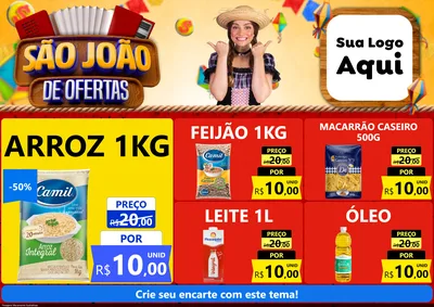 Modelo de Encarte para Encarte A4 Horizontal com o tema São João de Ofertas para Supermercado