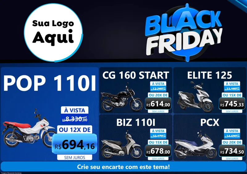 Modelo de Encarte para Encarte A4 Horizontal com o tema Black Friday para Concessionaria de Motos