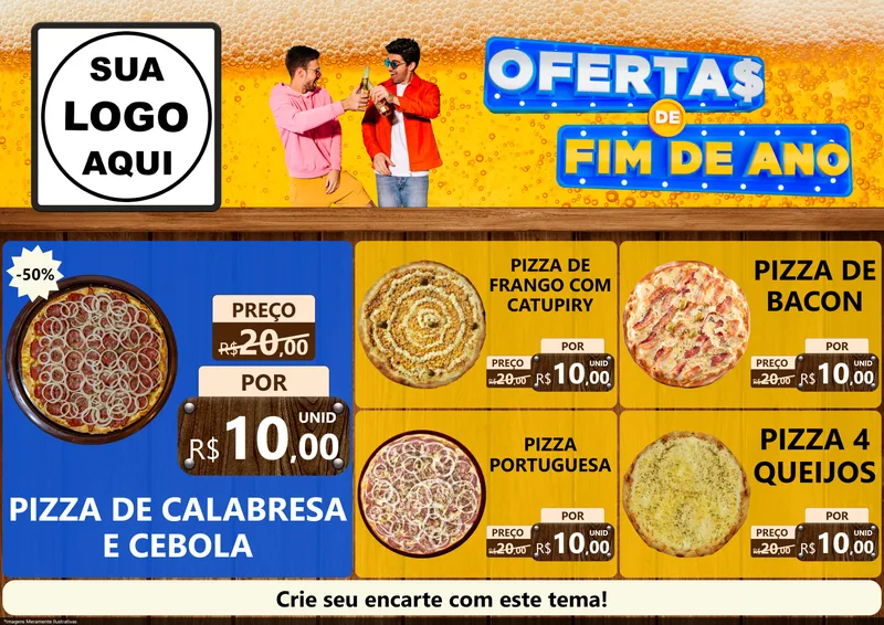 Modelo de Encarte para Encarte A4 Horizontal com o tema Ofertas de Fim de Ano para Pizzaria