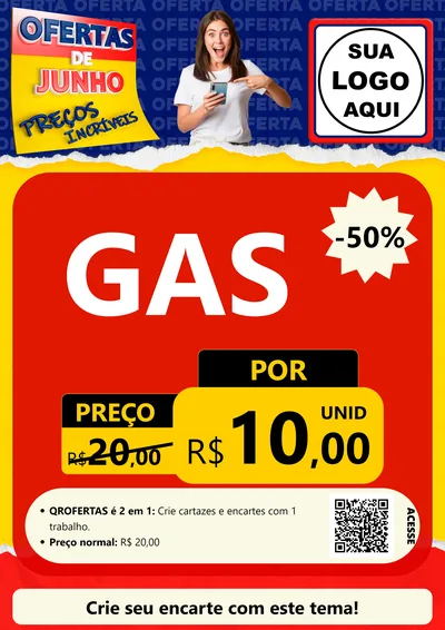 Modelo de Cartaz para Cartaz A4 Vertical com o tema Ofertas de Junho - Preços Incríveis para Água e gás