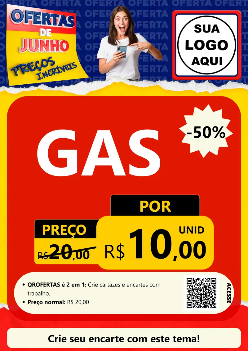 Modelo de Cartaz para Cartaz A4 Vertical com o tema Ofertas de Junho - Preços Incríveis para Água e gás