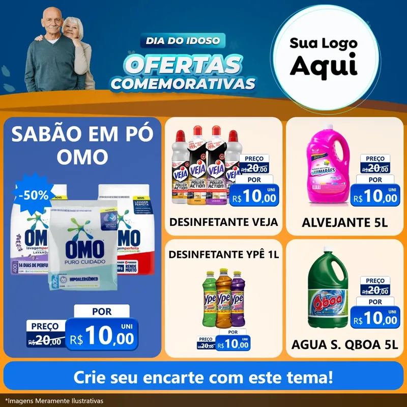 Modelo de Rede Social para Feed Facebook com o tema Dia do Idoso para Produtos de Limpeza