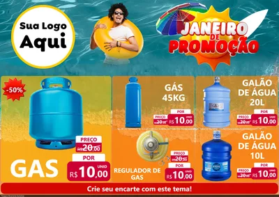 Modelo de Encarte para Encarte A4 Horizontal com o tema Janeiro de Promoção para Água e gás