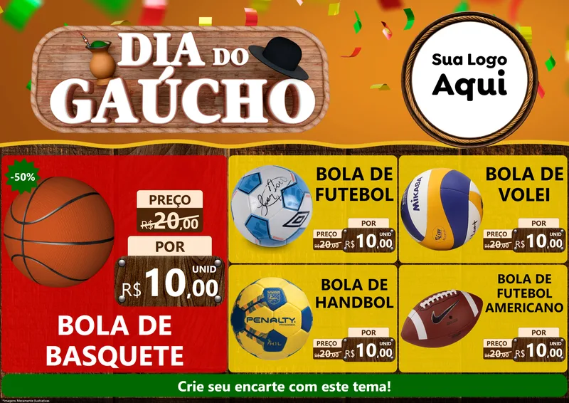 Modelo de Encarte para Encarte A4 Horizontal com o tema Dia do Gaúcho para Artigos Esportivos