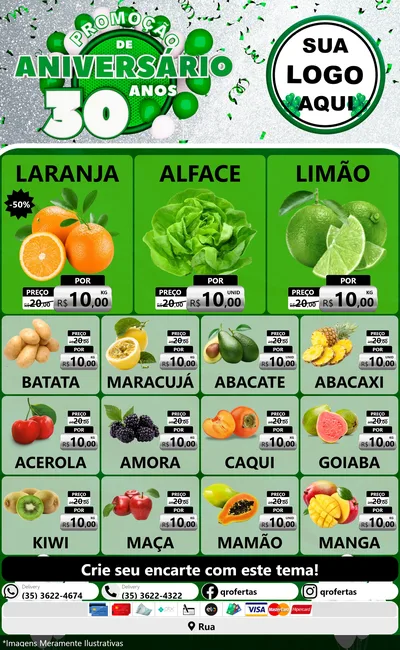 Modelo de Encarte para Encarte Grande com o tema Promoção de Aniversário - 30 Anos para Hortifrúti