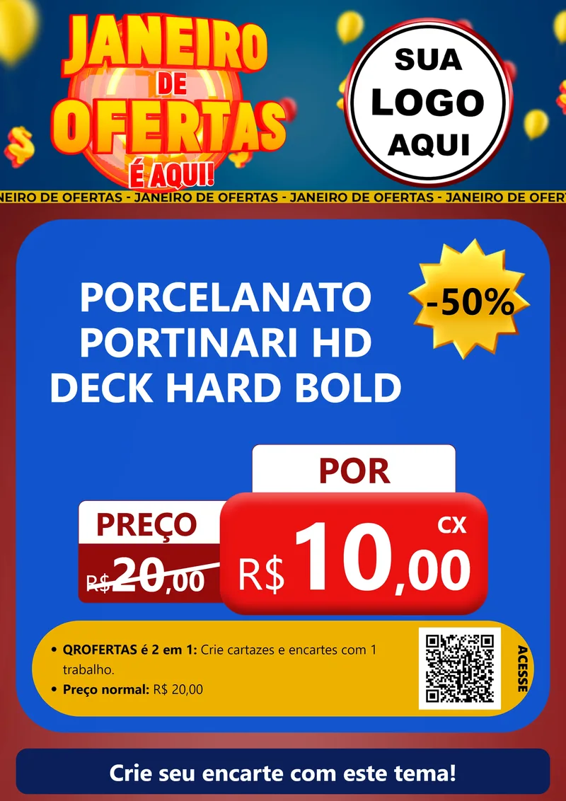 Modelo de Cartaz para Cartaz A4 Vertical com o tema Janeiro de Ofertas É Aqui! para Pisos e revestimentos