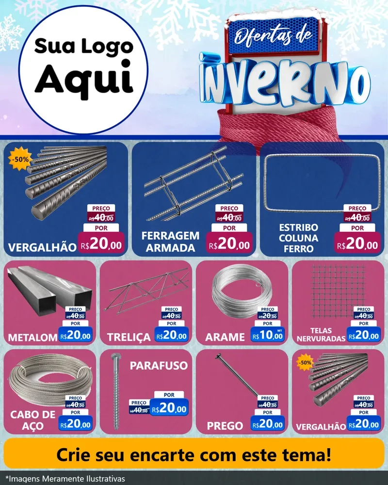 Modelo de Rede Social para Feed Instagram com o tema Ofertas de Inverno para Ferragens