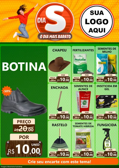 Modelo de Encarte para Encarte A4 Vertical com o tema Dia S - O Dia Mais Barato para Agropecuária