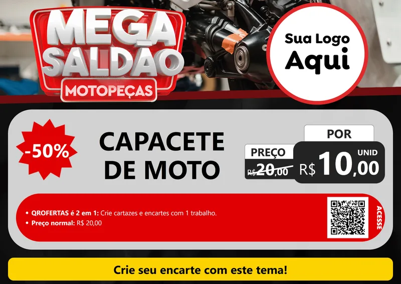 Modelo de Cartaz para Cartaz A4 Horizontal com o tema Mega Saldão - Motopeças para Moto peças