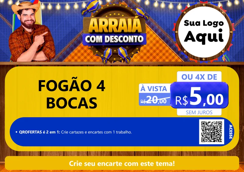 Modelo de Cartaz para Cartaz A4 Horizontal com o tema Arraiá Com Desconto para Móveis e Eletro