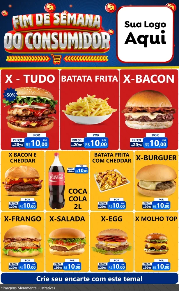Modelo de Encarte para Encarte Grande com o tema Fim de Semana do Consumidor para Hamburgueria