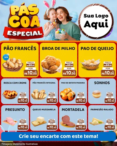 Modelo de Rede Social para Feed Instagram com o tema Páscoa Especial para Padaria