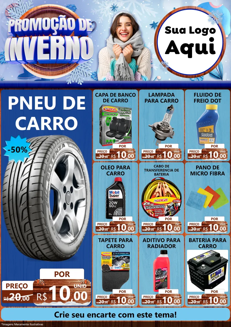 Modelo de Encarte para Encarte A4 Vertical com o tema Promoção de Inverno para Auto peças
