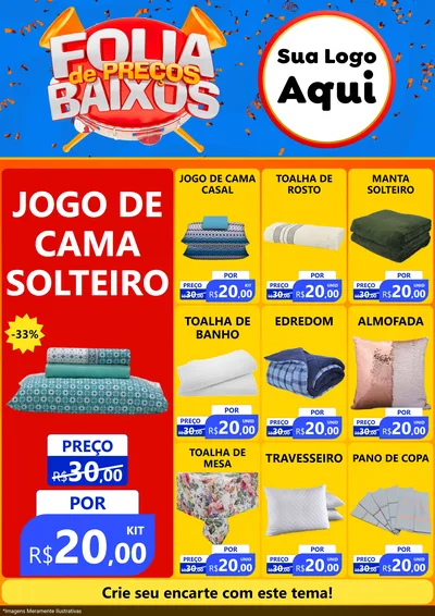 Modelo de Encarte para Encarte A4 Vertical com o tema Folia de Preços Baixos para Cama, Mesa e Banho