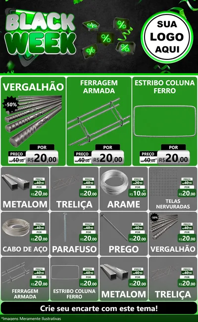 Modelo de Encarte para Encarte Grande com o tema Black Week para Ferragens